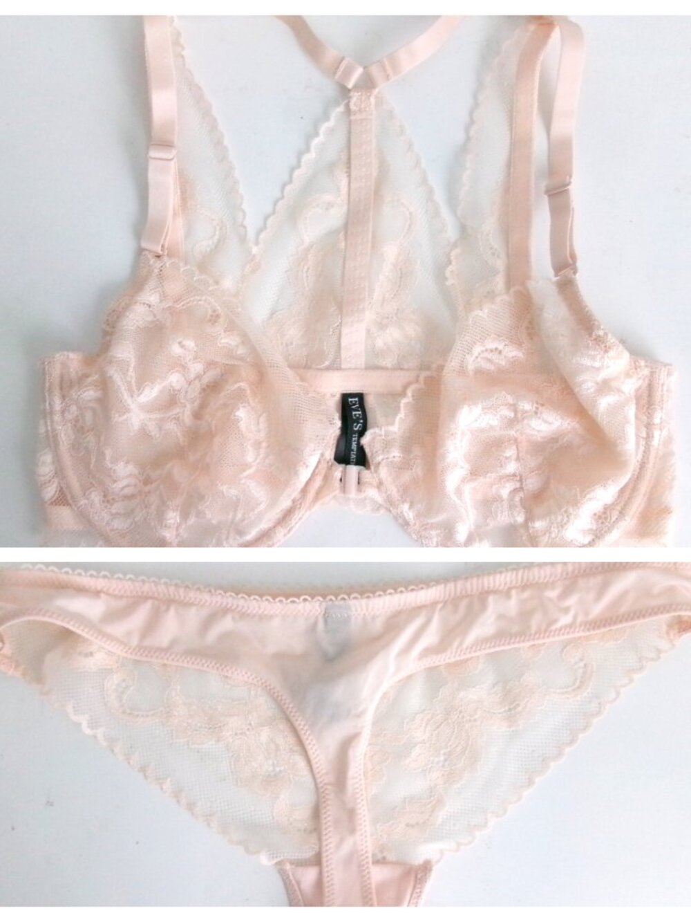 NWOT EVE'S TEMPTATION UNDERWIRE FLORAL LACE BRA/PANTIES 2PC